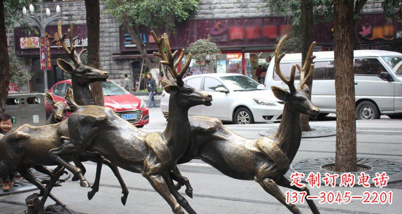 南通奔跑的梅花鹿街边景观铜雕