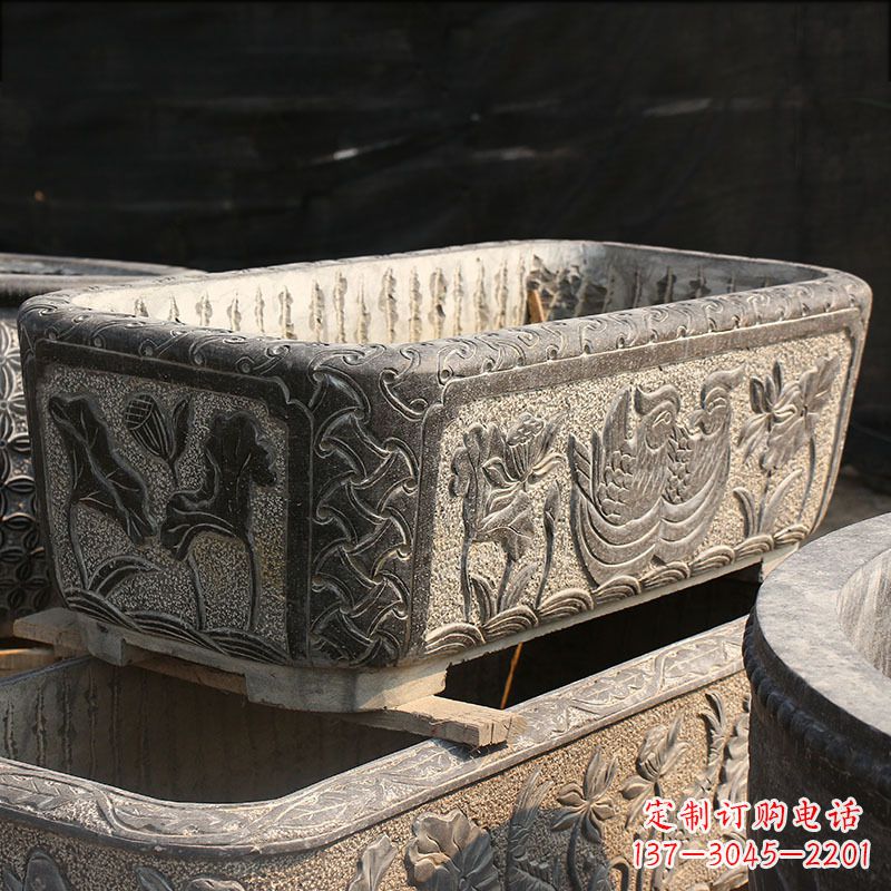 南通别墅石雕槽水缸