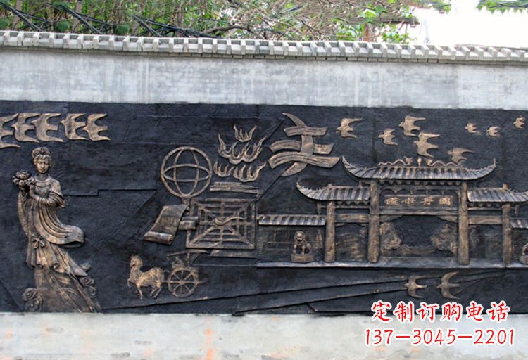 南通玻璃钢仿铜“汉牡丹图”浮雕墙壁画