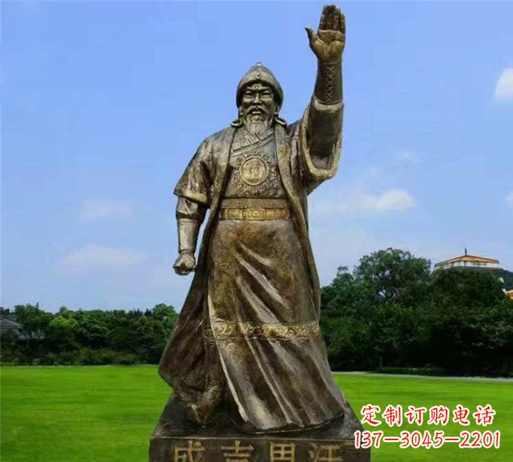 南通玻璃钢仿铜挥手的成吉思汗雕塑