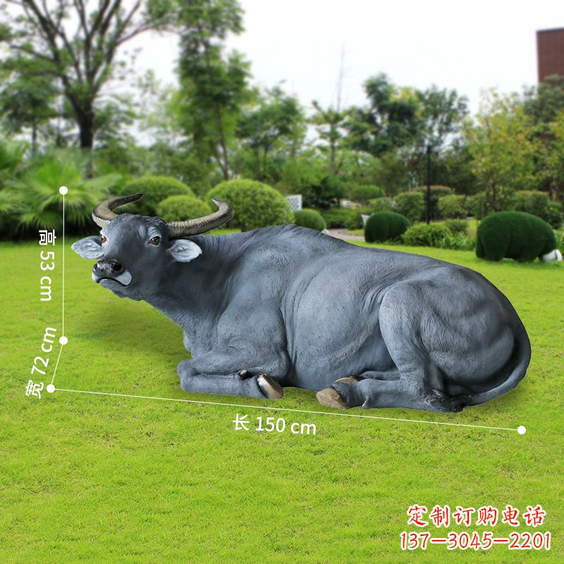 南通玻璃钢卧姿水牛雕塑——给人以宁静自然的感受