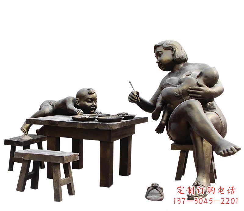 南通哺乳的母亲和吃饭的儿童公园小品铜雕