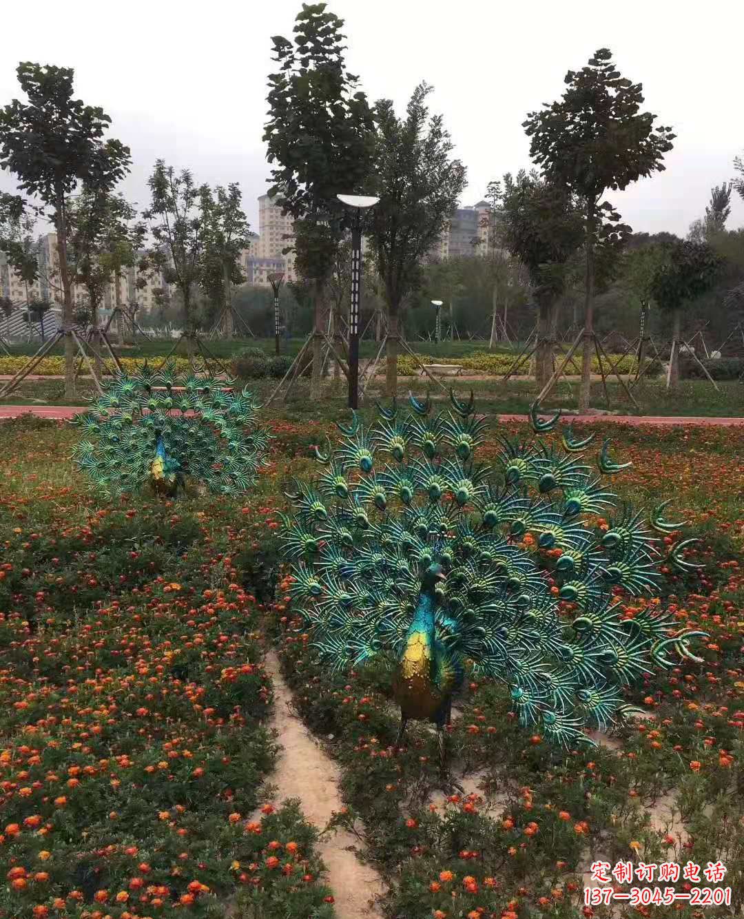 南通不锈钢彩绘孔雀开屏雕塑公园景观动物雕塑