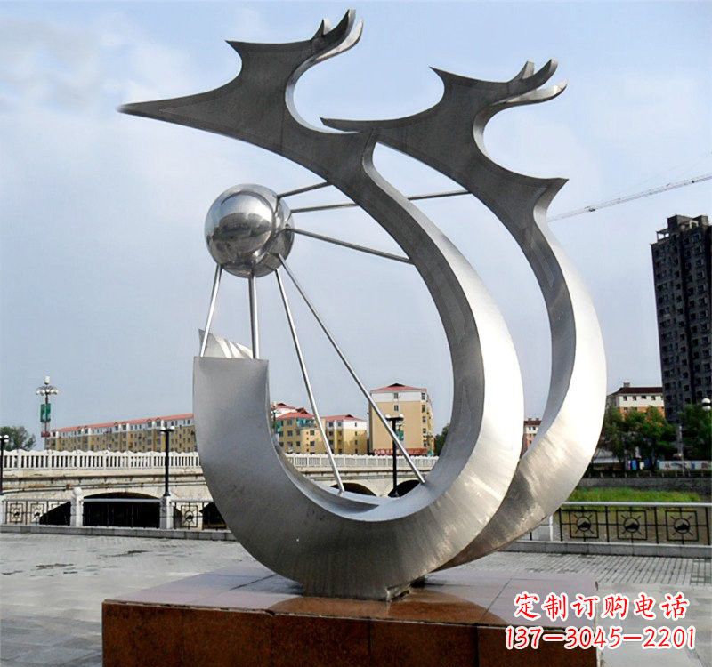 南通不锈钢城市抽象双龙戏珠雕塑