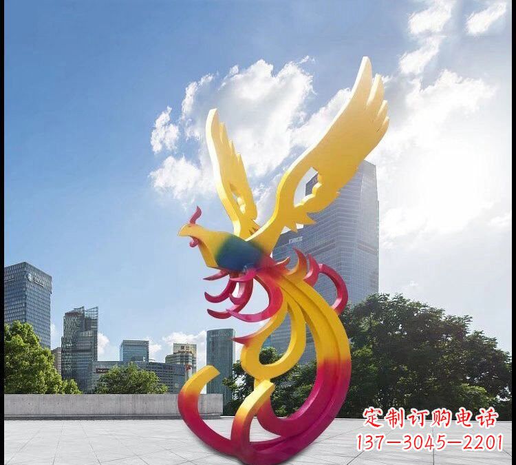 南通绚丽多彩的不锈钢凤凰雕塑