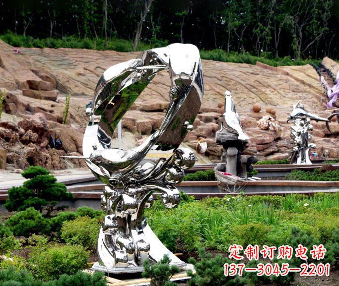 南通不锈钢抽象海豚雕塑 (2)
