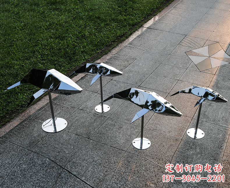 南通不锈钢抽象几何海豚雕塑1