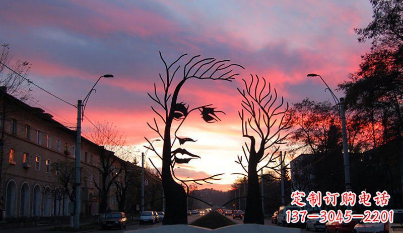 南通不锈钢人头雕塑点缀街边景观