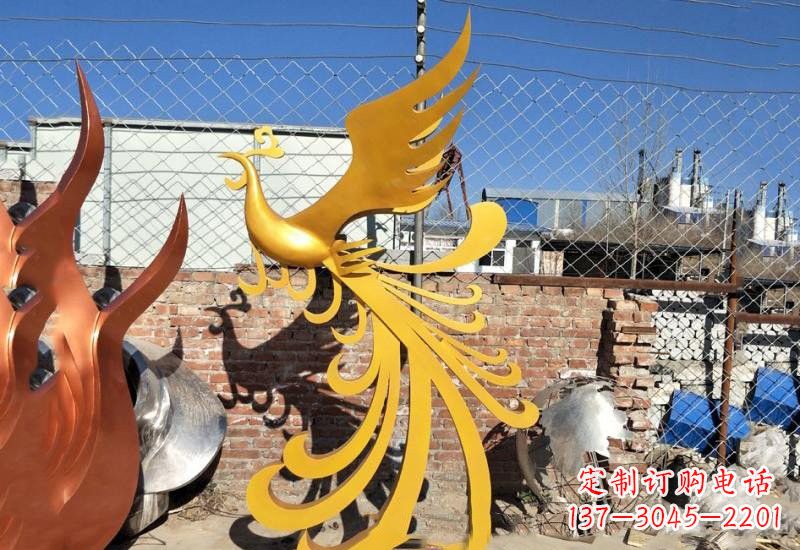 南通不锈钢凤凰雕塑——灿烂金色给予城市温暖