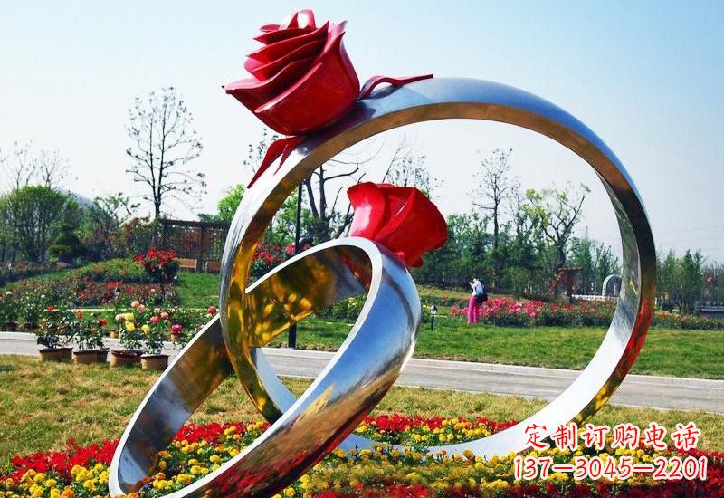 南通不锈钢公园玫瑰花戒指雕塑精致精美的礼物