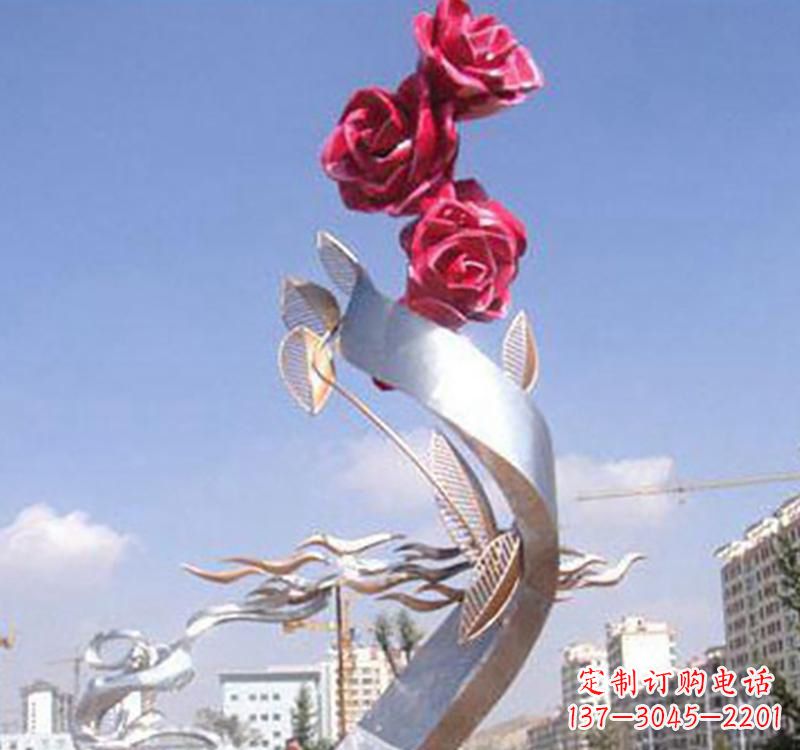 南通不锈钢玫瑰雕塑，点缀广场景观
