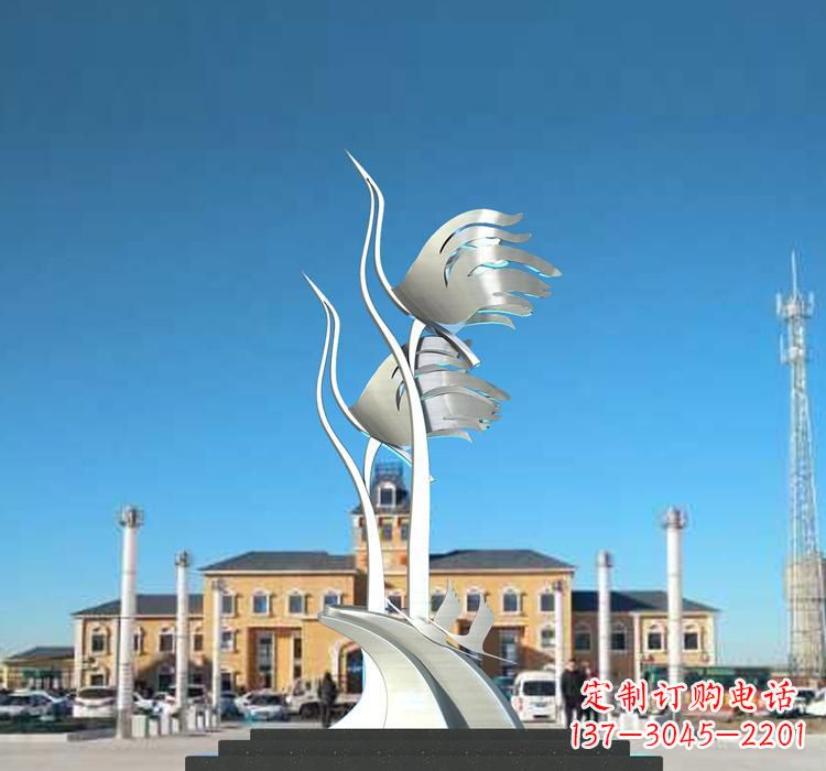 南通静谧优雅不锈钢仙鹤雕塑