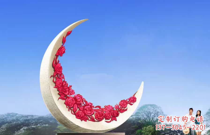 南通不锈钢广场月亮雕塑月光下的璀璨美景