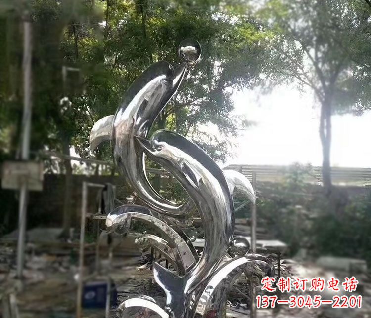南通不锈钢海豚顶球雕塑