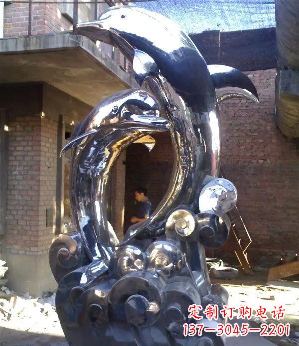 南通不锈钢海豚美观动态的雕塑