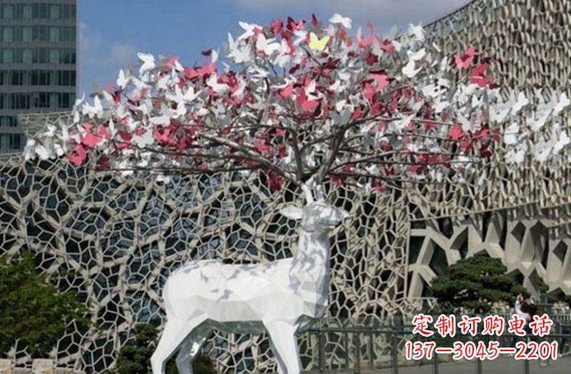 南通不锈钢几何小鹿雕塑精致之美