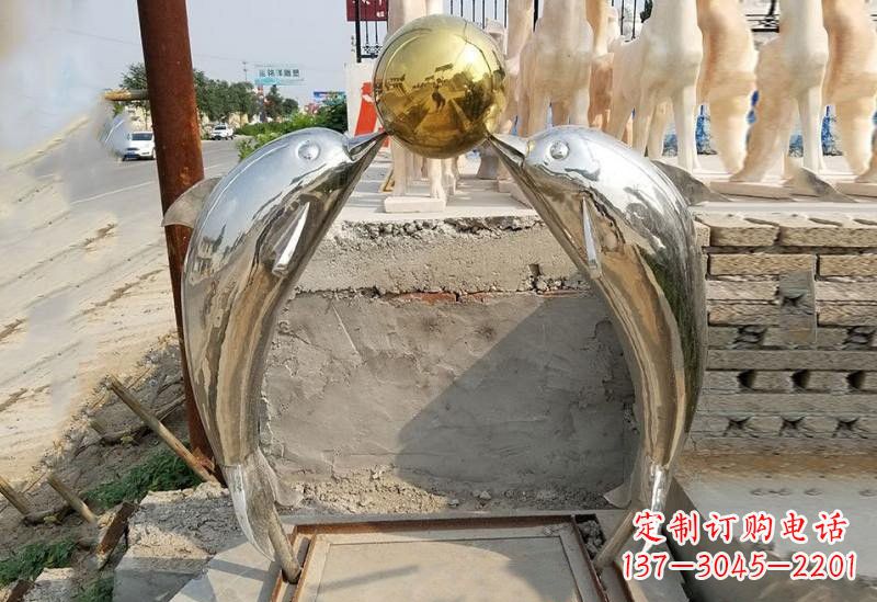 南通不锈钢海豚顶球雕塑