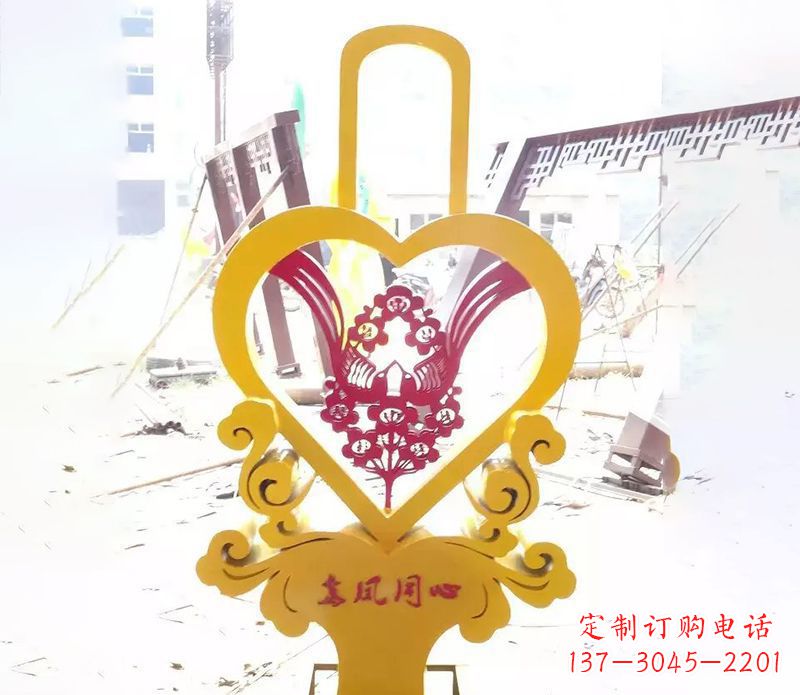 南通不锈钢龙凤同心雕塑精美雕刻传递着浓浓爱意