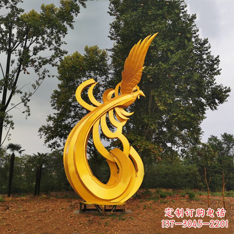 南通不锈钢凤凰雕塑黄金色园林之美