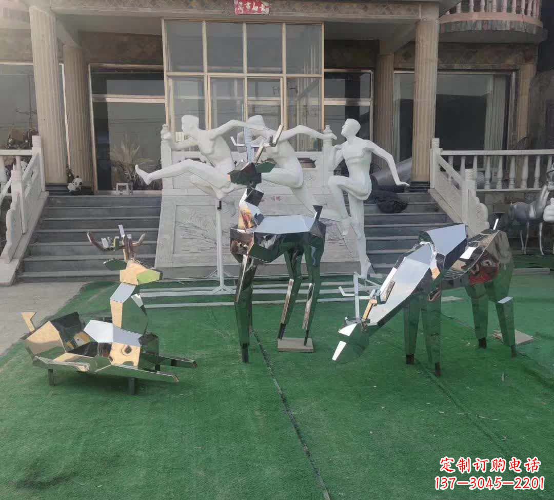 南通精美动物雕塑点缀不锈钢售楼部