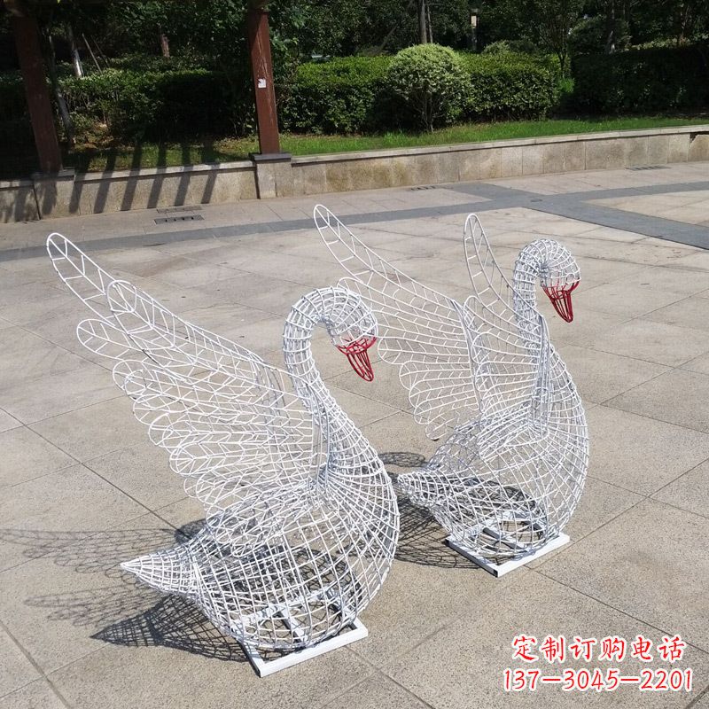 南通不锈钢网格展翅天鹅雕塑
