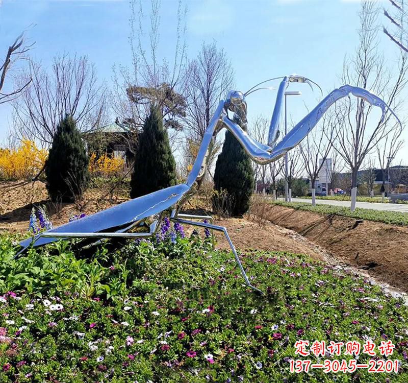 南通折射螳螂之美不锈钢现代动物雕塑