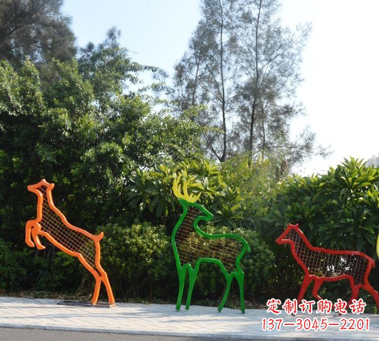 南通精美的彩色不锈钢梅花鹿雕塑