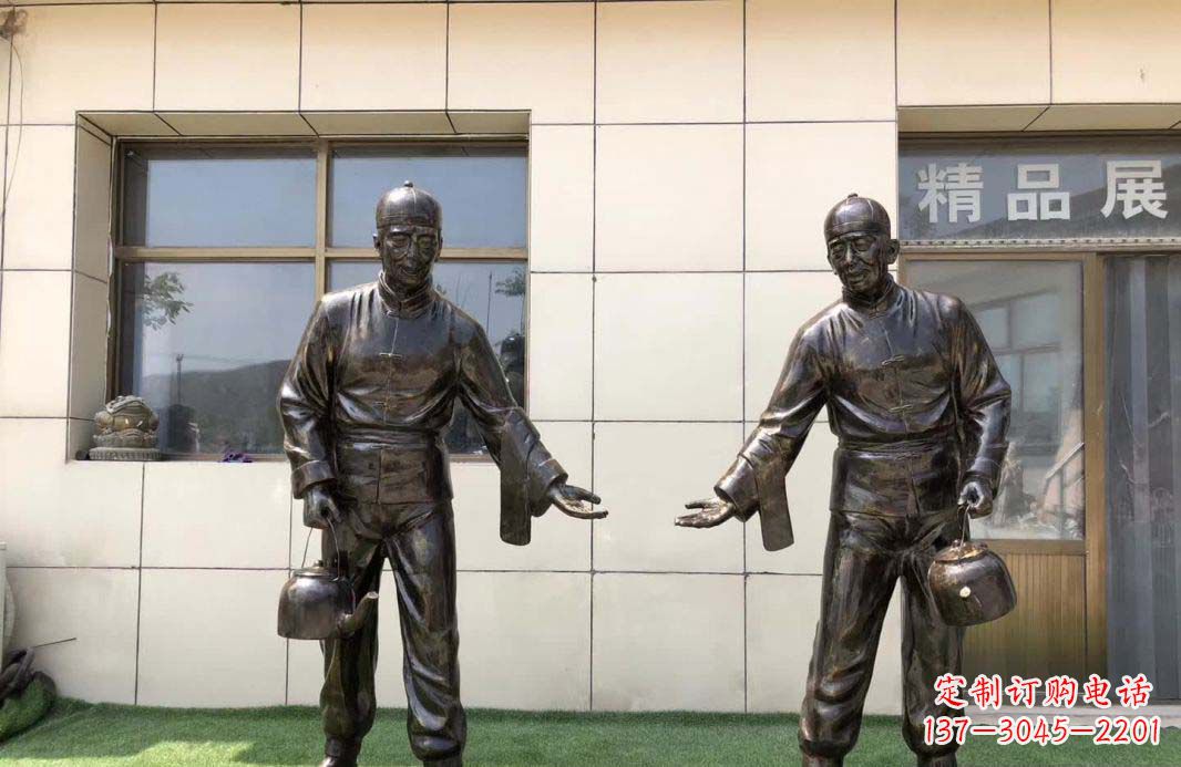 南通茶馆民俗店小二铜雕