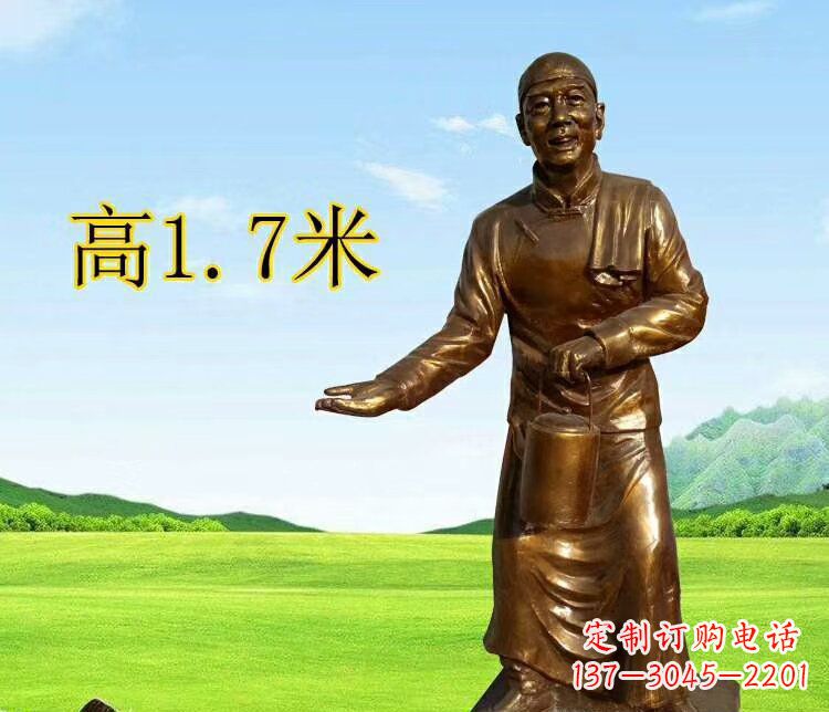 南通茶馆门口店小二玻璃钢仿铜摆件