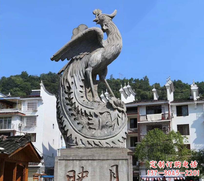 南通城市景点凤凰石雕,青石石刻神兽雕塑