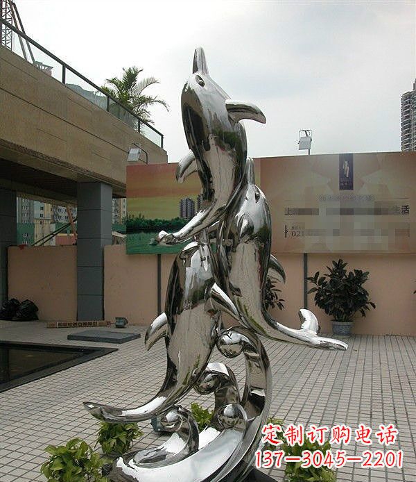 南通创意不锈钢跳跃的海豚雕塑