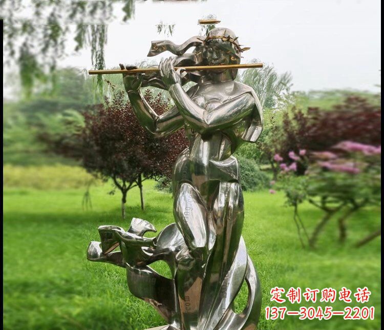 南通吹笛子的女孩公园不锈钢雕塑
