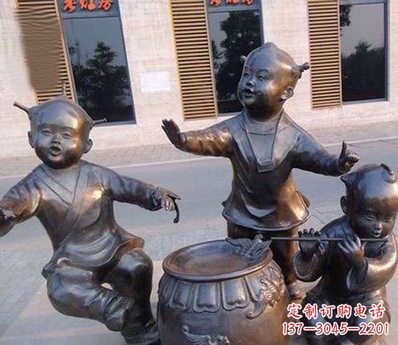 南通吹笛子跳舞的儿童铜雕