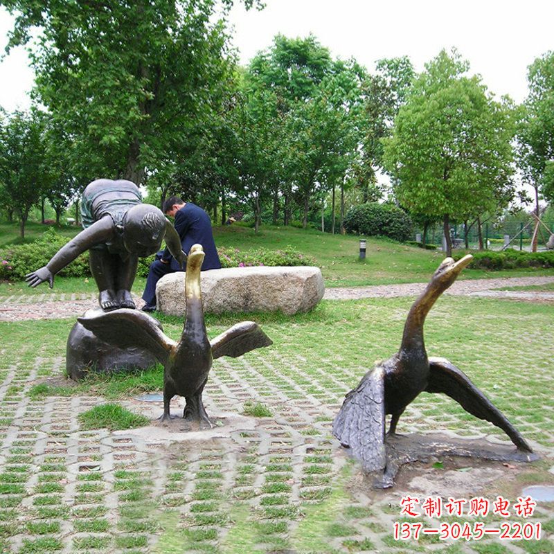 南通纯铜天鹅情景雕塑