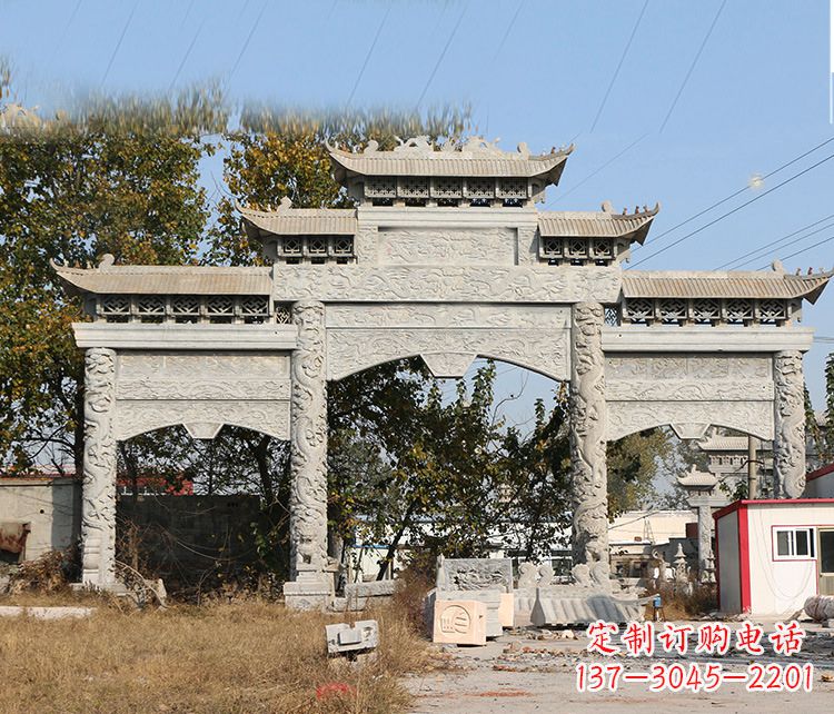 南通村镇门口石雕山门牌坊