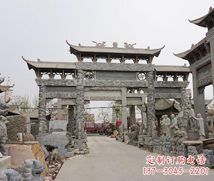南通村庄大型牌坊石雕 (2)