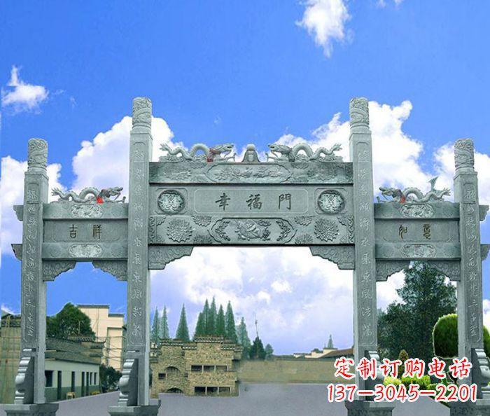 南通村庄三门牌坊的雕塑之美