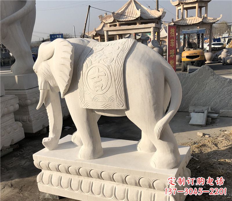 南通大理石卷鼻如意大象雕塑