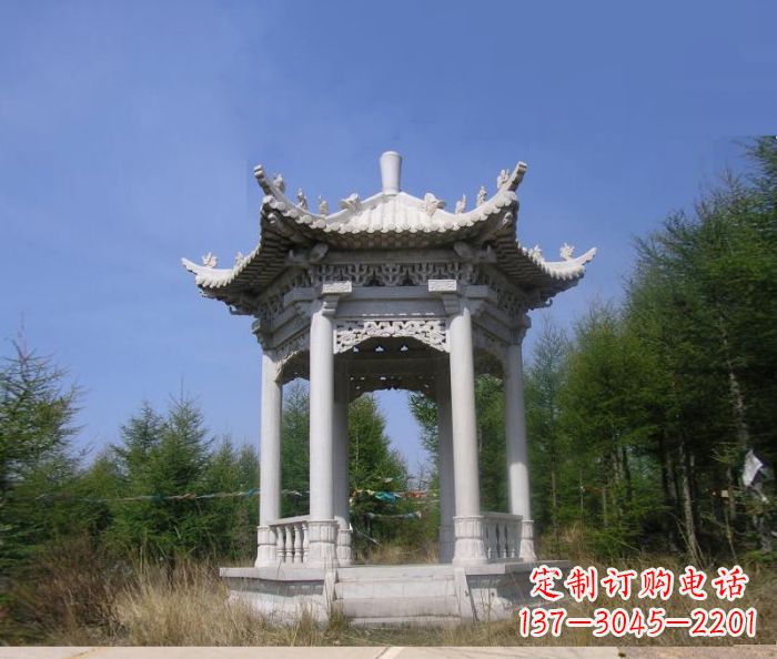 南通精美大理石六角石凉亭雕塑