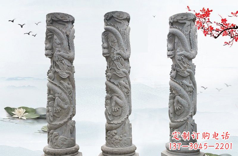 南通精美大理石龙柱雕塑