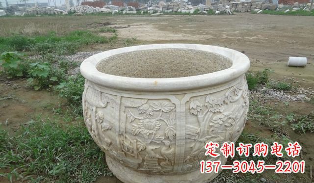 南通大理石鸳鸯花盆雕塑
