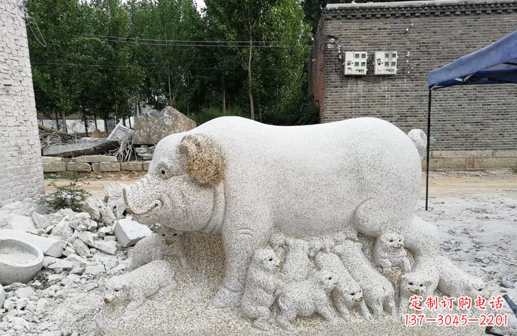 南通大理石招财小母猪动物雕塑