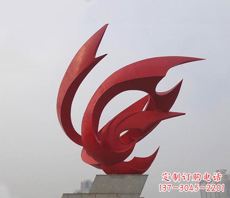 南通大型红色抽象凤凰广场景观不锈钢雕塑