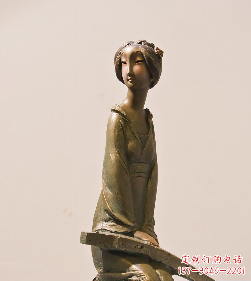 南通弹古筝的女人铜雕古代人物雕塑