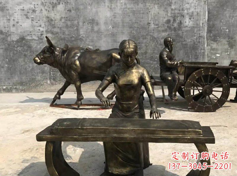 南通铜制古筝人物校园景观雕塑