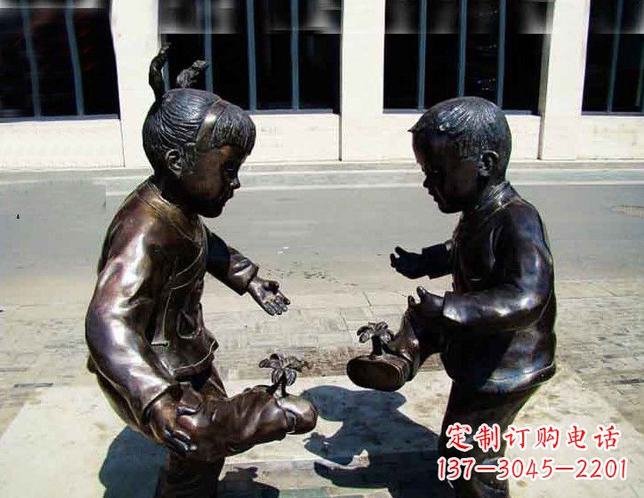 南通儿童斗鸡铜雕