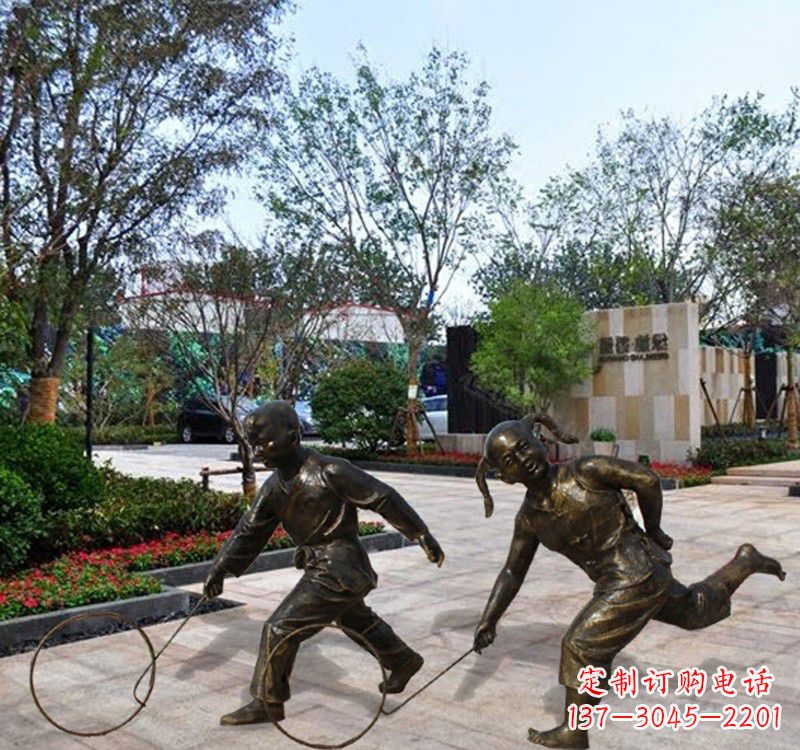 南通儿童滚铁环铜雕塑