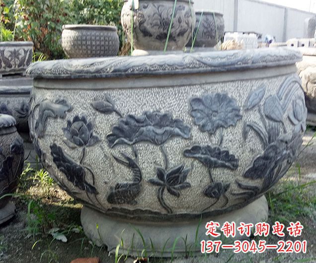 南通仿古荷花石浮雕水缸 (2)