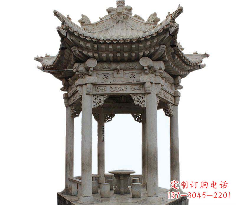 南通精美仿古六角凉亭石雕