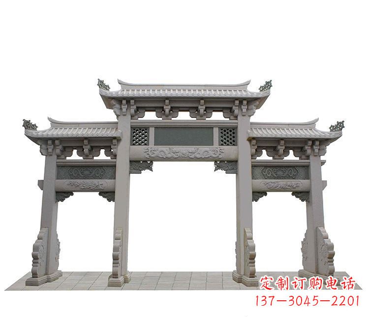 南通精美仿古三门牌坊石雕